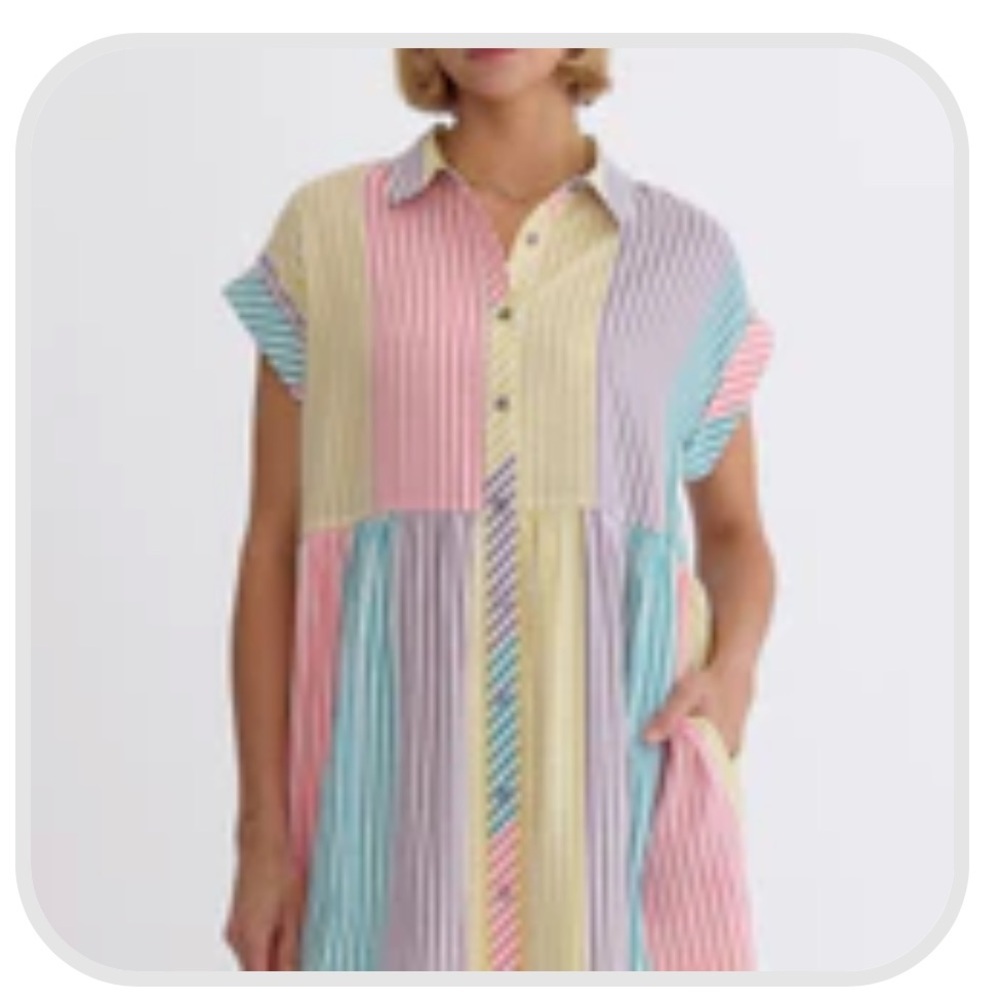 Entro Striped Button Front Mini Shirt Dress | Multicolor | Size Medium